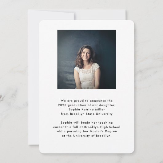 モダン卒業生のストライプ写真卒業 案内状 (裏面)