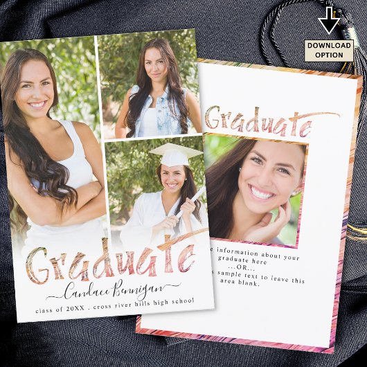 モダン卒業生カラフル筆4枚 案内状