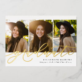 モダン卒業生シンプル3号写真卒業 箔招待状