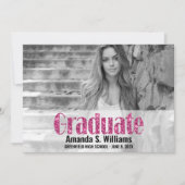 モダン卒業生ピンクグリッター写真卒業 案内状 (正面)