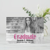 モダン卒業生ピンクグリッター写真卒業 案内状 (スタンド正面)