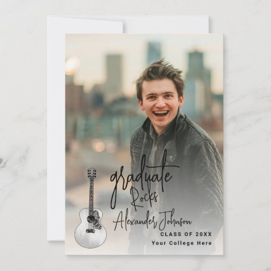 モダン卒業生縦型写真卒業パーティー 招待状 (正面)