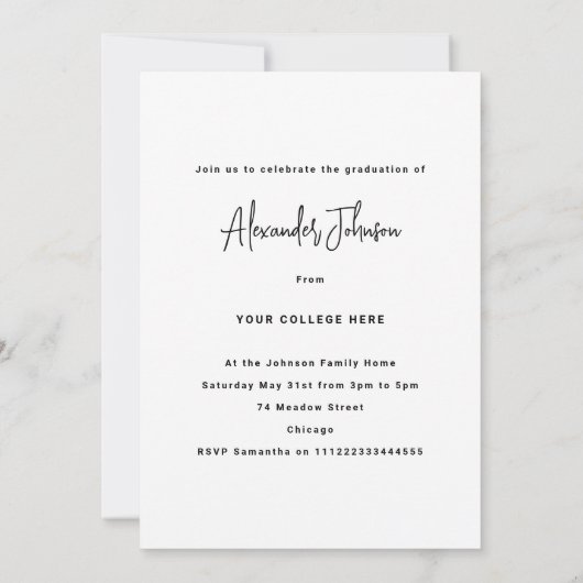 モダン卒業生縦型写真卒業パーティー 招待状 (裏面)