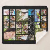 モダン卒業生19名フォトコラージュのスクリプトブラック シェルパブランケット (正面(横))