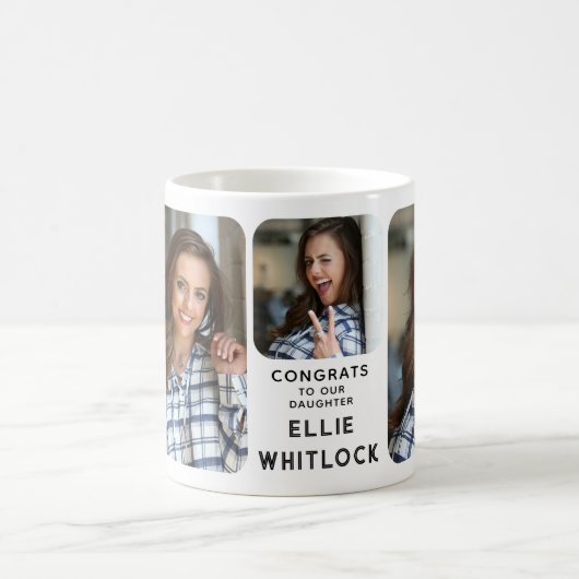 モダン卒業生3写真卒業キープギフト コーヒーマグカップ (中央)