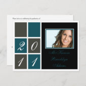 モダン卒業発表のブロック(ティール（緑がかった色）) インビテーションポストカード (正面/裏面)