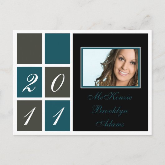 モダン卒業発表のブロック(ティール（緑がかった色）) インビテーションポストカード (正面)