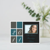 モダン卒業発表のブロック(ティール（緑がかった色）) インビテーションポストカード (スタンド正面)