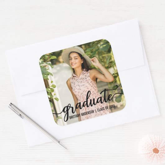 モダン卒業発表の写真 スクエアシール (封筒)