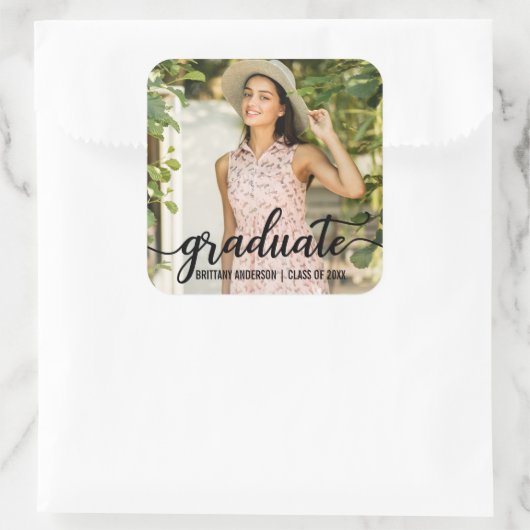 モダン卒業発表の写真 スクエアシール (バッグ)