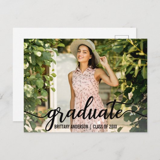 モダン卒業発表の写真 案内ポストカード (正面/裏面)