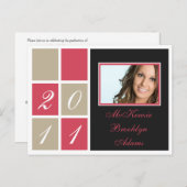 モダン卒業発表(ピンク) インビテーションポストカード (正面/裏面)