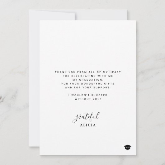 モダン卒業白黒写真 サンキューカード (裏面)