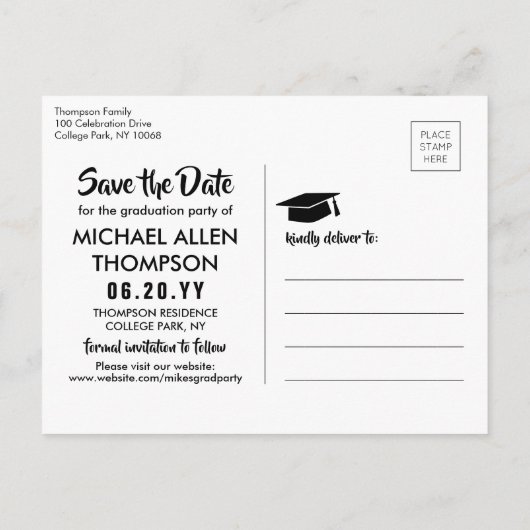 モダン卒業記念パーティーの写真の保存日付 ポストカード (裏面)