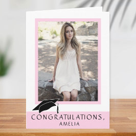 モダン卒業記念写真ピンク カード