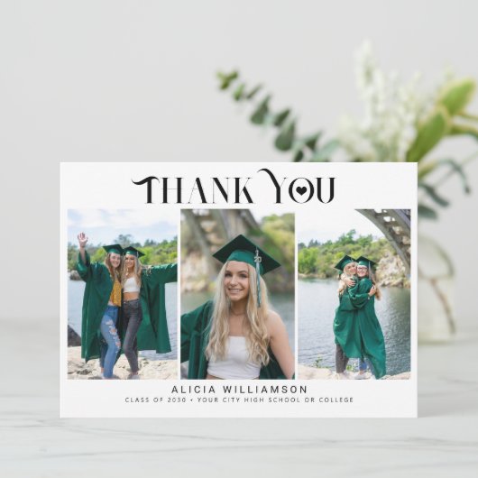 モダン卒業3枚の写真感謝していコラージュ カード (スタンド正面)