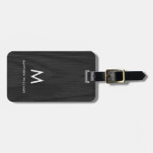 モダン印お洒落刷された黒い木目のパタカスタムーン ラゲッジタグ (正面横)