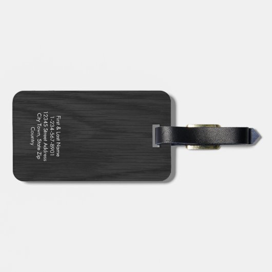 モダン印お洒落刷された黒い木目のパタカスタムーン ラゲッジタグ (裏面横)