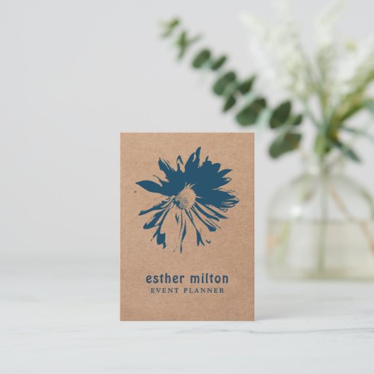 モダン印エレガント刷クラフトブルーフローラ 名刺 (スタンド正面)