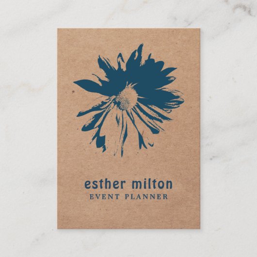 モダン印エレガント刷クラフトブルーフローラ 名刺 (正面)