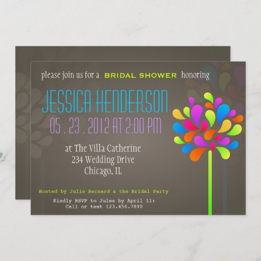 モダン及びおもしろいの木の虹のブライダルシャワーの招待状 招待状 (正面/裏面)