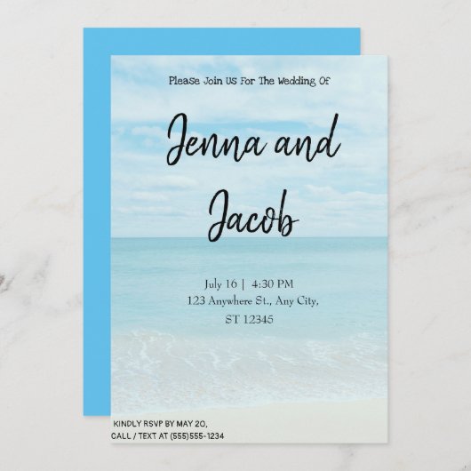 モダン及びエレガントビーチ結婚式招待状 招待状 (正面/裏面)