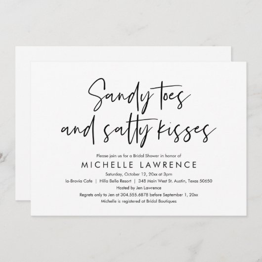 モダン及びカジュアルおもしろい、ブライダルシャワービーチパーティー 招待状 (正面/裏面)