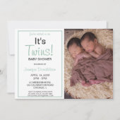 モダン双子だ！ベビーシャワー写真招待状 招待状 (正面)