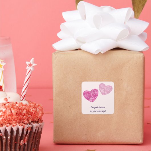 モダン双子のハートのおめでとう結婚 スクエアシール (パーティー)