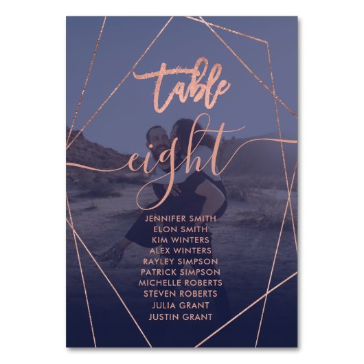 モダン台本terrarium navy photo 結婚. テーブルナンバー (正面)