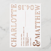 モダン名はっきりした白写真のバラ結婚金ゴールド 箔招待状 (正面)