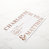 モダン名はっきりした白写真のバラ結婚金ゴールド 箔招待状 (回転した状態)