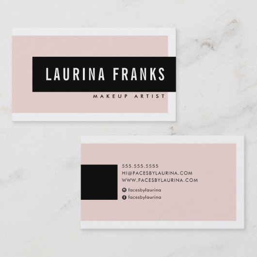 モダン名ミニマルシンプル赤面ピンク黒 名刺 (正面/裏面)