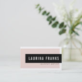 モダン名ミニマルシンプル赤面ピンク黒 名刺 (スタンド正面)