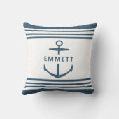 モダン名前をカスタムするブルーいかり航海の子供部屋 クッション (裏面)