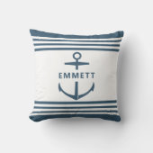 モダン名前をカスタムするブルーいかり航海の子供部屋 クッション (正面)