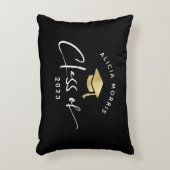 モダン名前をカスタムする卒業トレンディースクリプト金ゴールド アクセントクッション (正面(垂直))