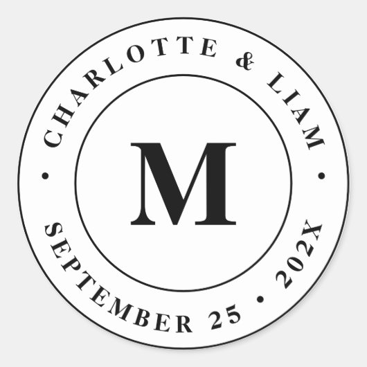 モダン名前をカスタムする日モノグラム結婚ズ ラウンドシール (正面)