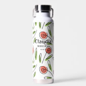 モダン名前をカスタムする水色フローラ結婚 ウォーターボトル (正面)