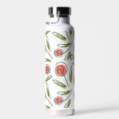 モダン名前をカスタムする水色フローラ結婚 ウォーターボトル (右面)