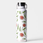 モダン名前をカスタムする水色フローラ結婚 ウォーターボトル (背面)