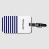 モダン名前をカスタムする航海のネイビーブルーストライプ ラゲッジタグ (正面横)