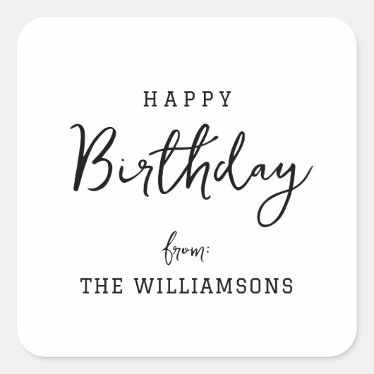 モダン名門私立校風のシンプルハッピーバースデーあいさつ スクエアシール (正面)