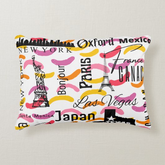 モダン名門私立校風のデザインカラフル抽象芸術ユニーク文字 アクセントクッション (正面)