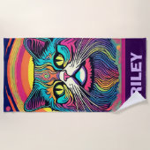 モダン善猫 ビーチタオル (正面)