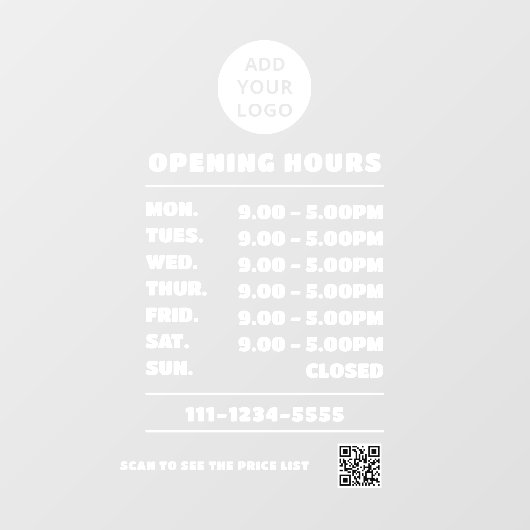 モダン営業はっきりした営業時間ロゴqrコード ウィンドウサイン (シート)