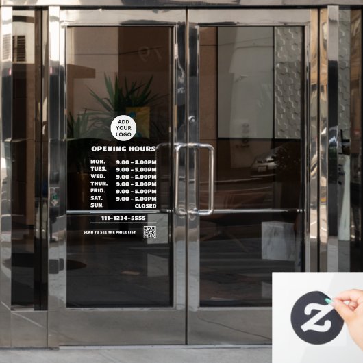 モダン営業はっきりした営業時間ロゴqrコード ウィンドウサイン (オフィスドア)