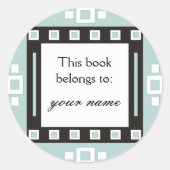モダン四角パーソナライズされた蔵書票 ラウンドシール (正面)