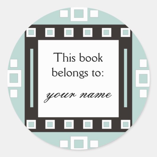 モダン四角パーソナライズされた蔵書票 ラウンドシール (正面)