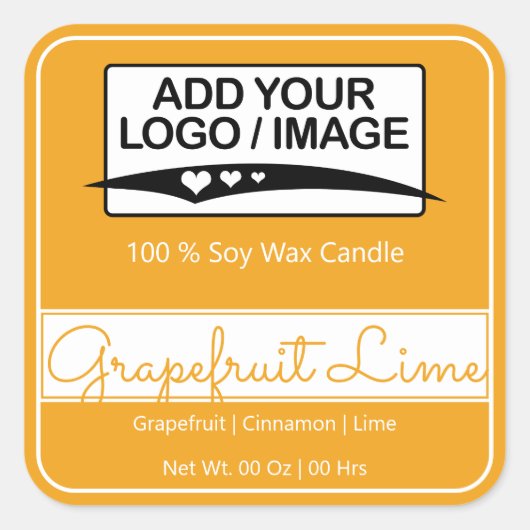 モダン四角縁どシンプルオレンジ黄色ロゴ スクエアシール (正面)